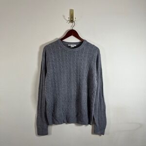 Geoffrey Beene Cable Knit Crewneck Sweater Gray Medium Minimalist Cozy
